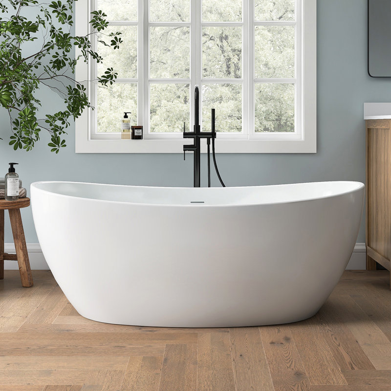 Tidal 60'' Acrylic Freestanding Tub Freestanding Soaking Bathtub, White