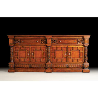 96" Wide 2 Drawer Walnut Wood Sideboard