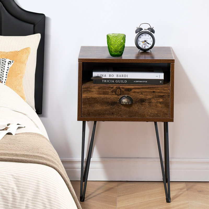 Kempst 23.7" H 1-Drawer Iron Nightstand , Brown