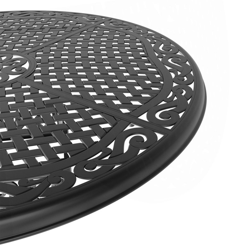48-Inch Cast Aluminum Patio Dining Table With Black Frame And Umbrella Hole