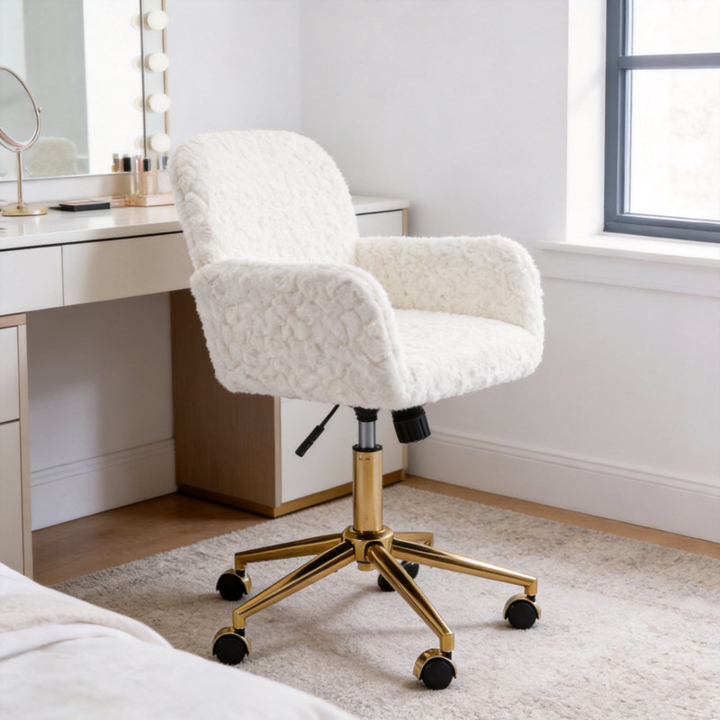 Modern Velvet Office Chair With Swivel, White