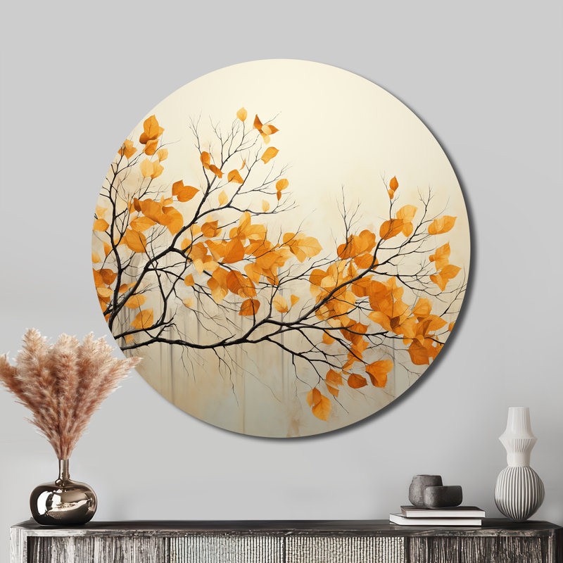 Amber Autumn Leaves - Art mural rond floral en métal, H 23 po x l 23 po