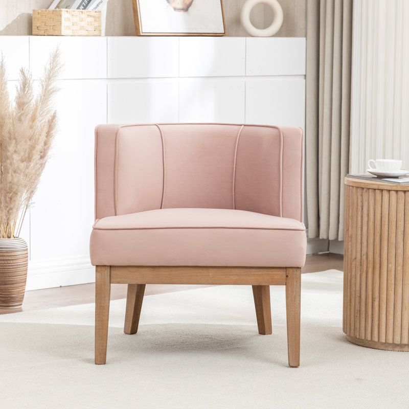 Fauteuil demi-tonneau Karoll, Velours rose, 1