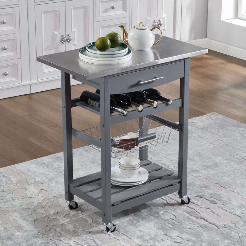 Chariot de service mobile à roulettes, Gris, 33" H 30" W x 16" D,  Acier inoxydable