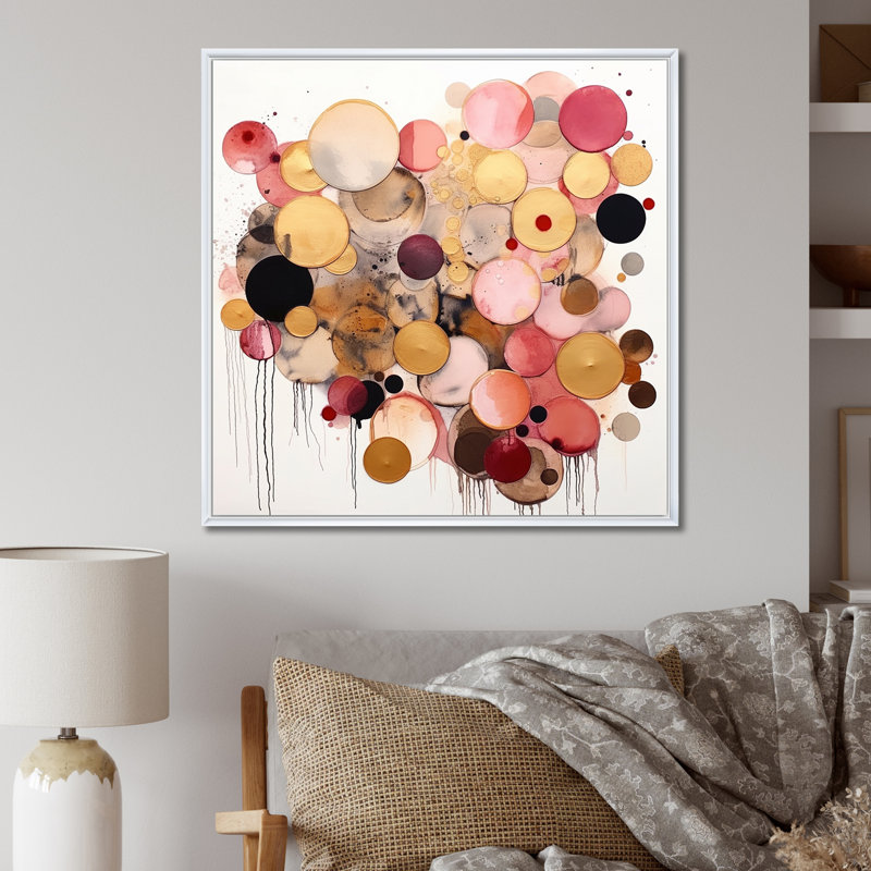 Après-midi de rêves bohème chic rétro rose - imprimé, 36" H x 36" W, Black Picture Framed