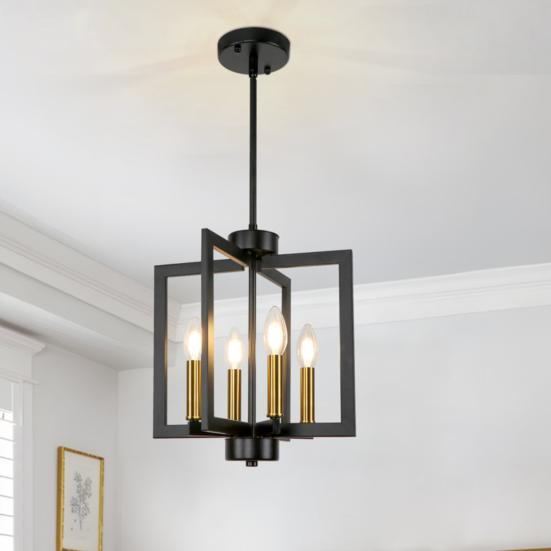 Gabut 4-Light Lantern Square / Rectangle Farmhouse Chandelier, Gold