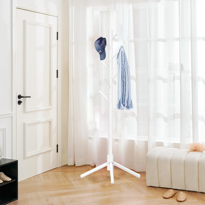 Freestanding Coat Rack For Entryway And Corner, White