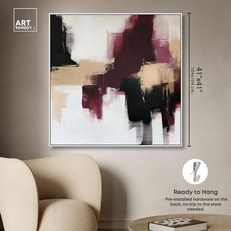 Art Remedy abstrait avec toile dorée, H 41 po x l 41 po, Cadre flottant blanc