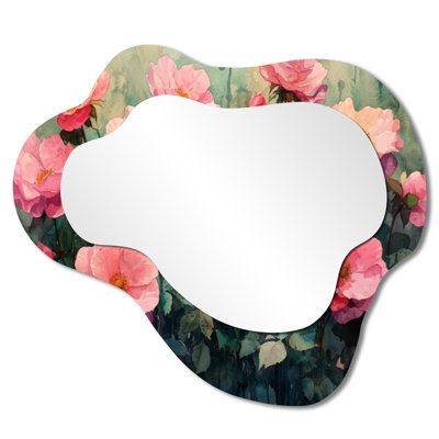 Paysage symphonique de campagne champêtre - Roses, miroir asymétrique irrégulier, miroir mural moderne, imprimé sur métal