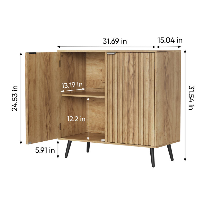 Buffet moderne cannelé avec deux portes et tablette de rangement pour l'entrée, la cuisine, la salle à manger, le salon et le chêne
