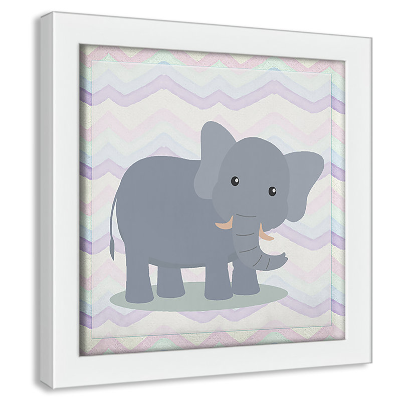 Pink Elephant Time Art, White Box Framed, 8" H x 8" W x 1.18" D
