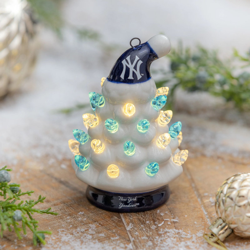 Sapin de Noël miniature blanc de table New York Yankees à DEL, ensemble de 2, 10 cm de hauteur, Yankees de New York