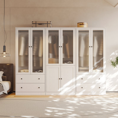 20"D x 94.5"W x 71"H Modern Armoire With Soft-Close Doors — Fluted Glass Wardrobe Closet With Shelves & Drawers by Latitude Run