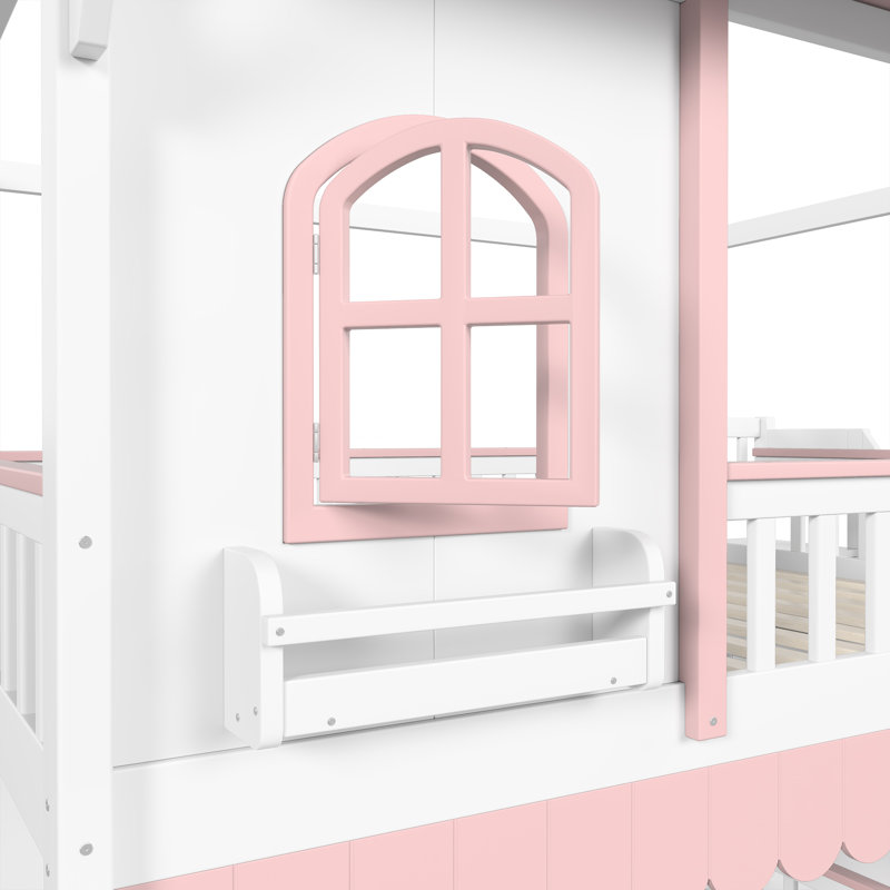 Lit superposé Willowcrest Kids House avec rangement en escalier pour dormir et jouer, Blanc