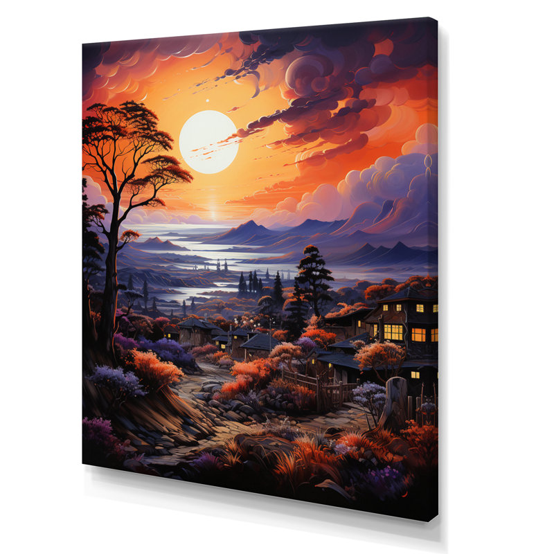 Village de Vangogh au coucher du soleil II, Toile tendue, H 20 po x l 12 po x P 1 po