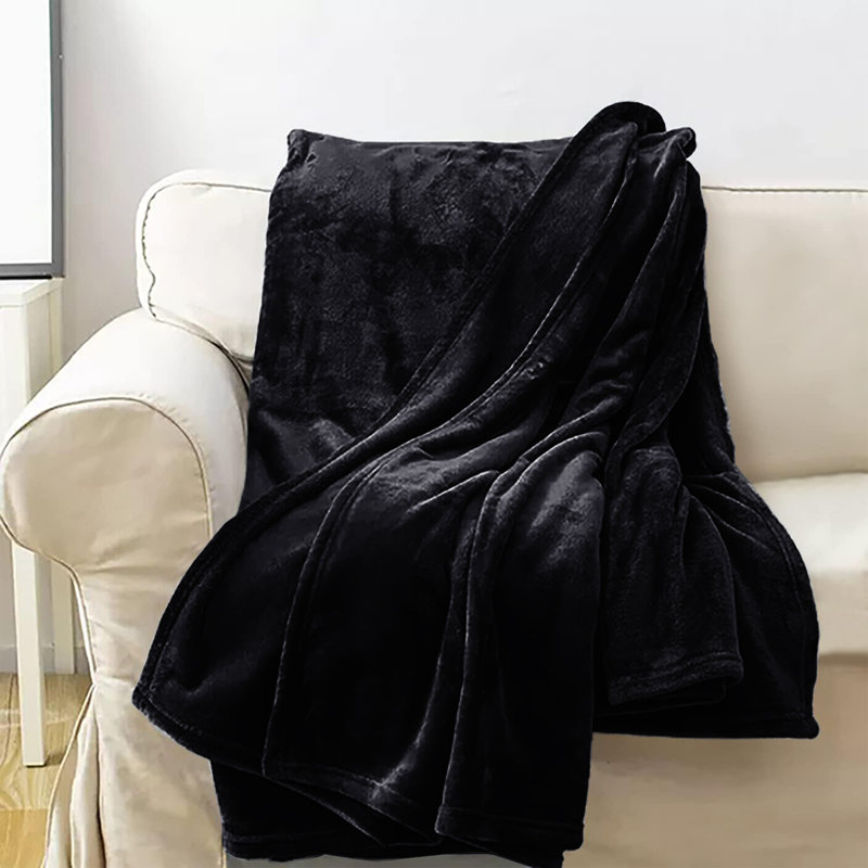 Aspire Homeware Ultra-Soft Hotel Quality Reversible Plain Weave Fleece Throw Blanket, Double (150cm W x 200cm L), Black