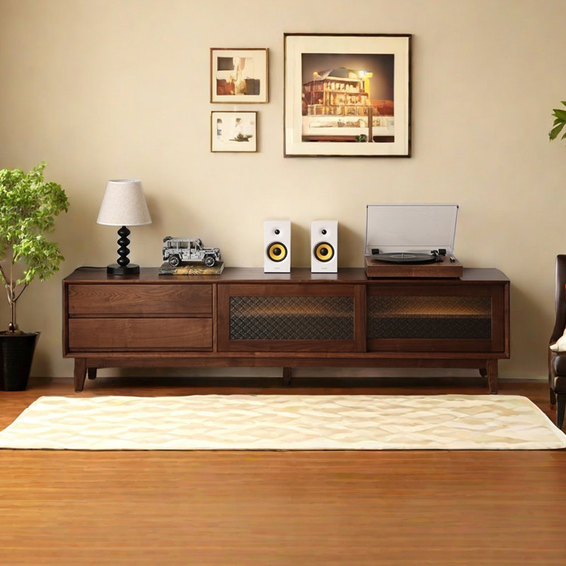 Black Walnut TV Stand with Multiple Features