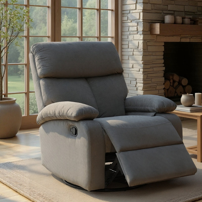   Velvet Recliner Chair,swivel Rocker Recliner,manual Swivel Chairs With Overstuffed Armsand Back,manual Ergonomic Rocking Recliner Chair For Small Living Room, Study, Rv-Gray