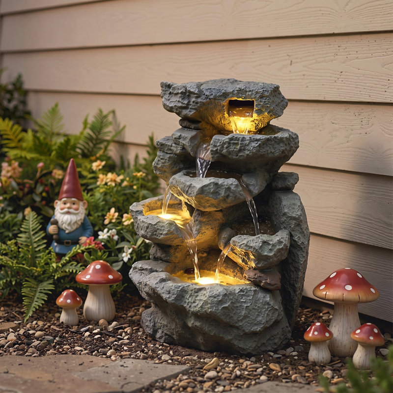 Outdoor Fountain with Lights