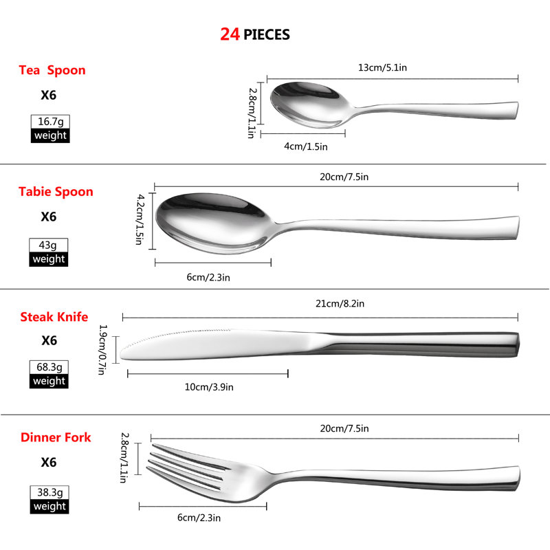 Velaze Series, 24-piece Silver Stainless Steel Cutlery Set, Service For 6