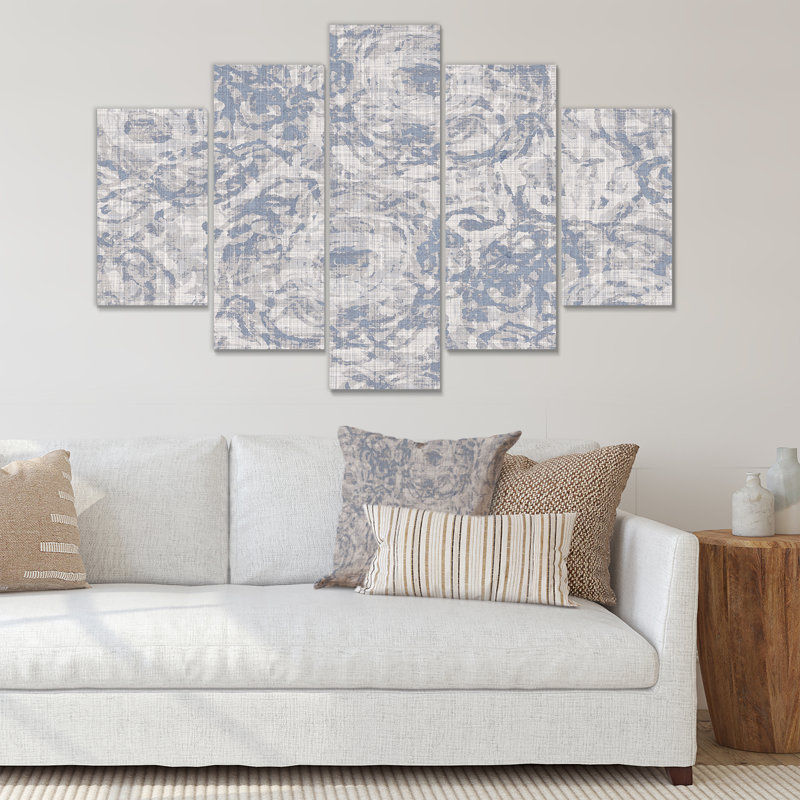 «Vintage Blue Farmhouse Flower IV», reproduction de toile tendue 5 pièces