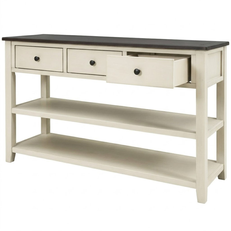Buffet de style rétro Brysun de 50,01 po avec tiroirs et tablettes, pieds en bois pour le salon et l'entrée, Beige