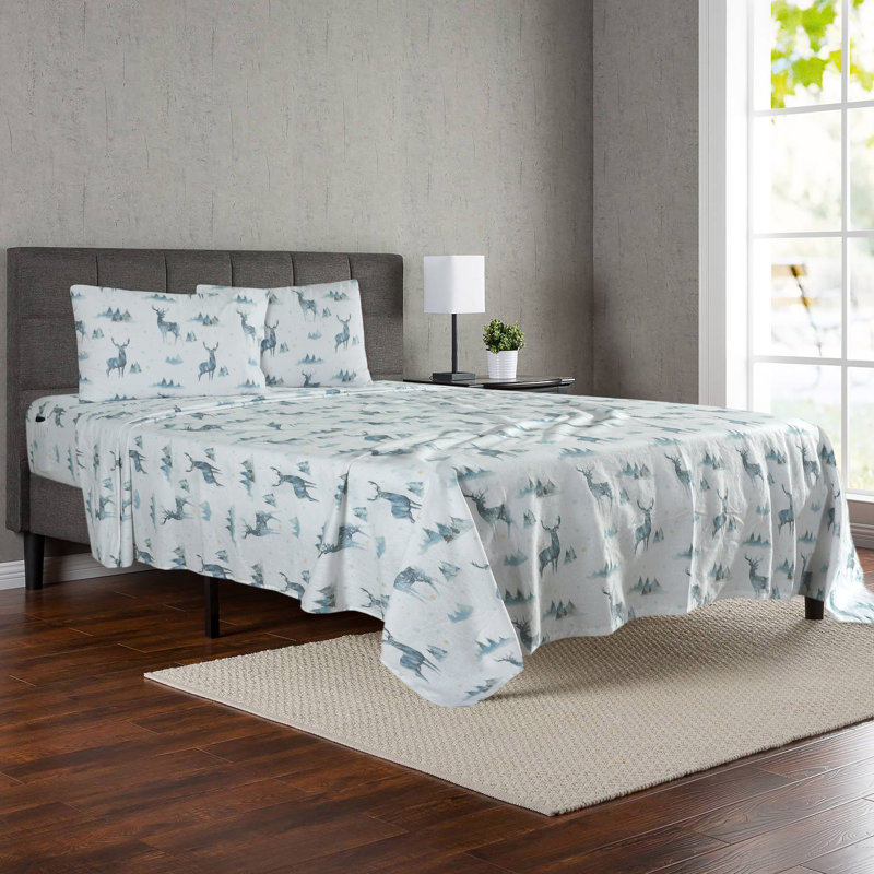 Ensemble de literie en flanelle 100 % coton, Carreaux bleu foncé, Ensemble de draps pour lit double + drap-housse + 