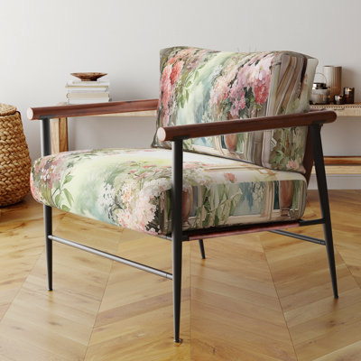 Chaise avec accoudoirs rembourrée Pink Blossoming Country Window Gaze V