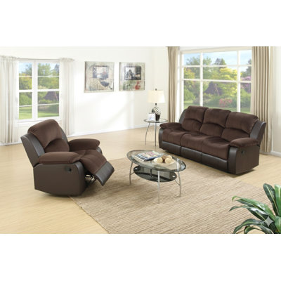 Ensemble de salon moderne 2 pièces Canapé 1X Fauteuil inclinable 1X Finition chocolat Coussin dossier Accoudoir principal Mobilier de salon