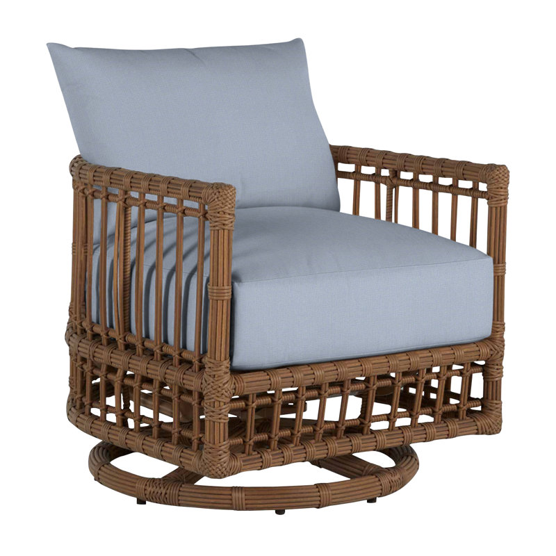 Newport Swivel Patio Chair with Cushions, No Welt, Arbor Chambray