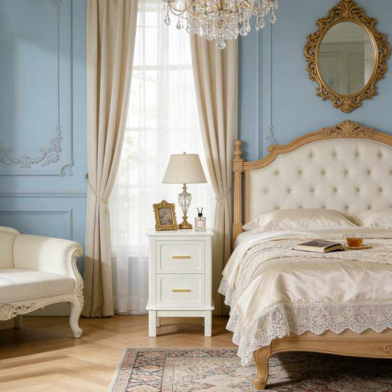 Table de chevet moderne à 2 tiroirs blanc cassé, table de chevet avec poignées en métal doré, table d'appoint de rangement compacte pour chambre à coucher, chambre d'amis, appartement et salon