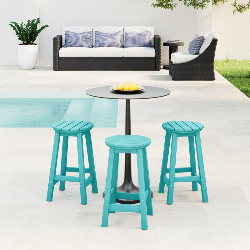Tabouret de comptoir rond 24 po Laguna (ensemble de 3), Bleu sarcelle