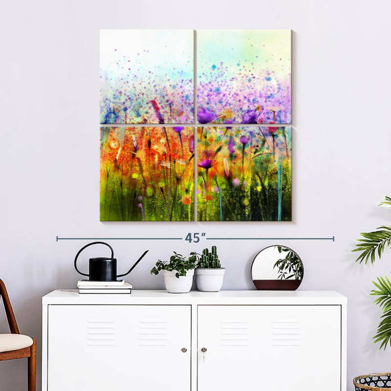 Fleurs de printemps au pré, H 32 po x l 32 po