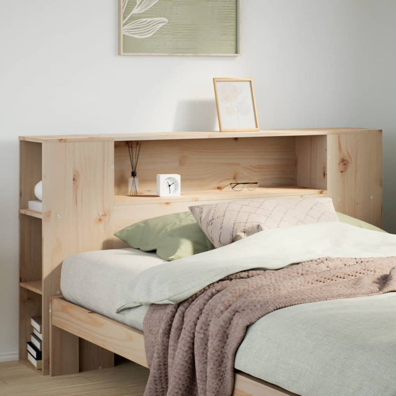 Headboard with storage space in wax brown 200cm solid pine wood, 82cm H x 160cm W x 24cm D, Brown