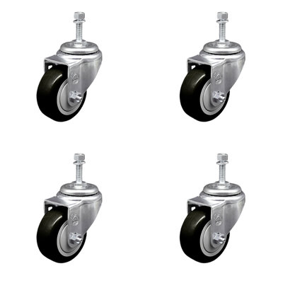 3 Inch_Polyurethane Wheel Swivel 3/8 Inch Threaded Stem Caster Set SCC
