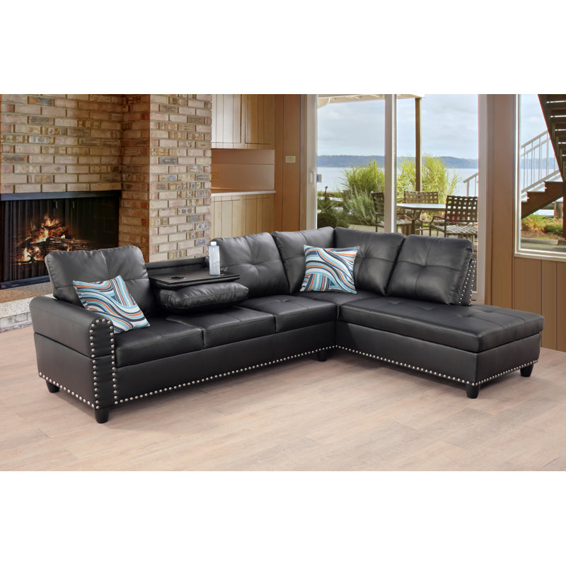 Braelynne Faux Leather L-Shaped Sectional, Right Hand Facing