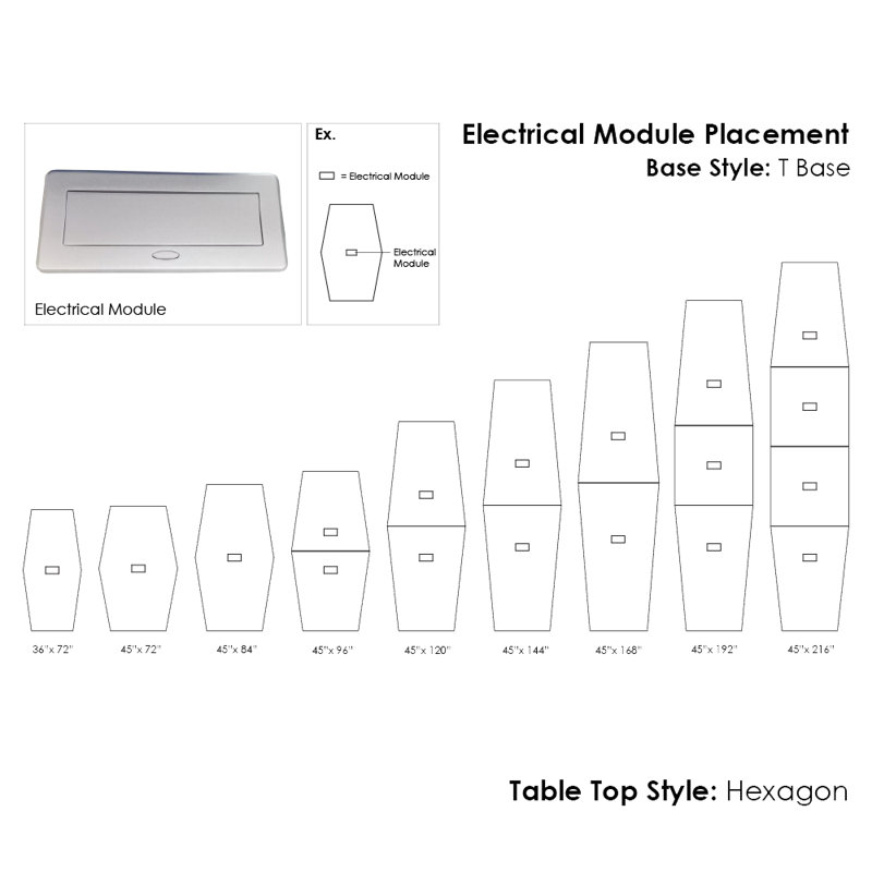 Table de conférence hexagonale avec bases en T et module d'alimentation, Gris clair, H 30 po x L 96 po x l 48 po
