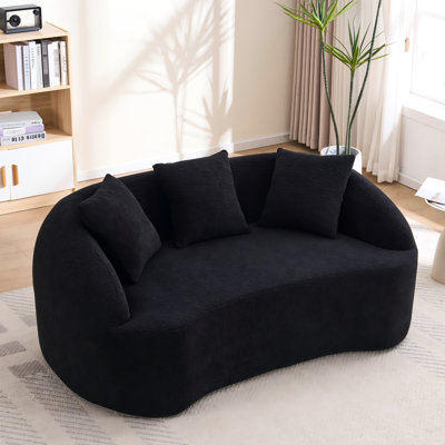 Canapé moderne 2 places sans os en chenille noire, version améliorée, 3 coussins, idéal pour le salon, le bureau, l'appartement, l'aménagement de l'espace, revêtement en chenille avec boulochage compact optimisé pour les invités.