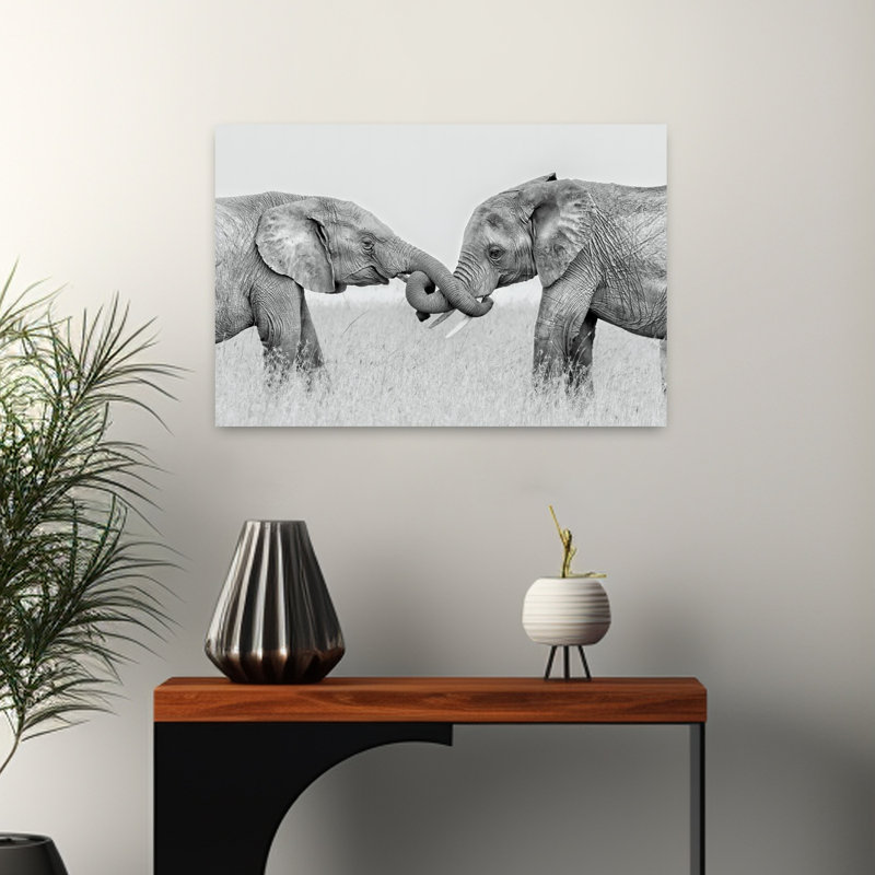 Gentle Elephant Connection Contemporary Elephant Nature Wildlife Wall Art Print 1 Piece Wrapped Canvas Wall Art
