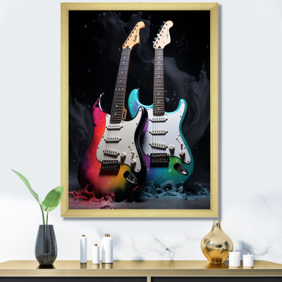 Guitare verte et rouge - art mural guitare