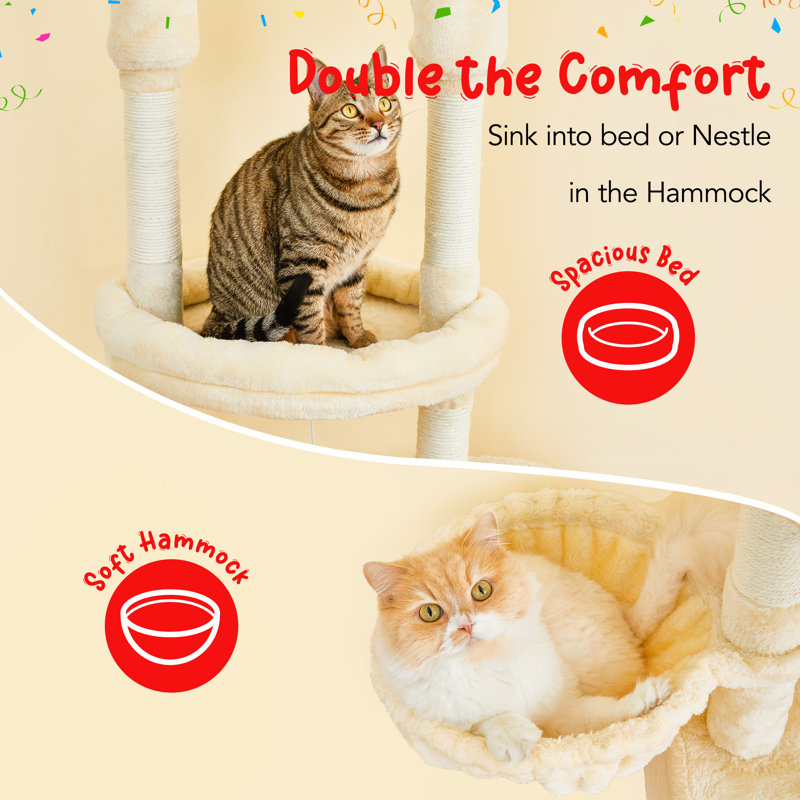 Tour pour arbre à chat à hauteur réglable de 92 à 102 po, Beige