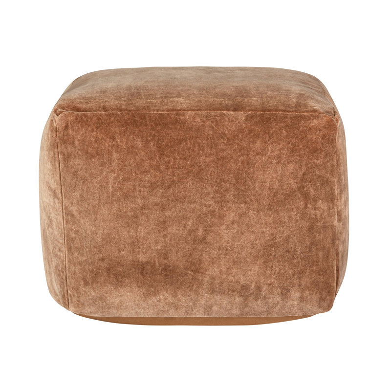 Heirloom Velvet Upholstered Floor Cushion Pouf, Orange