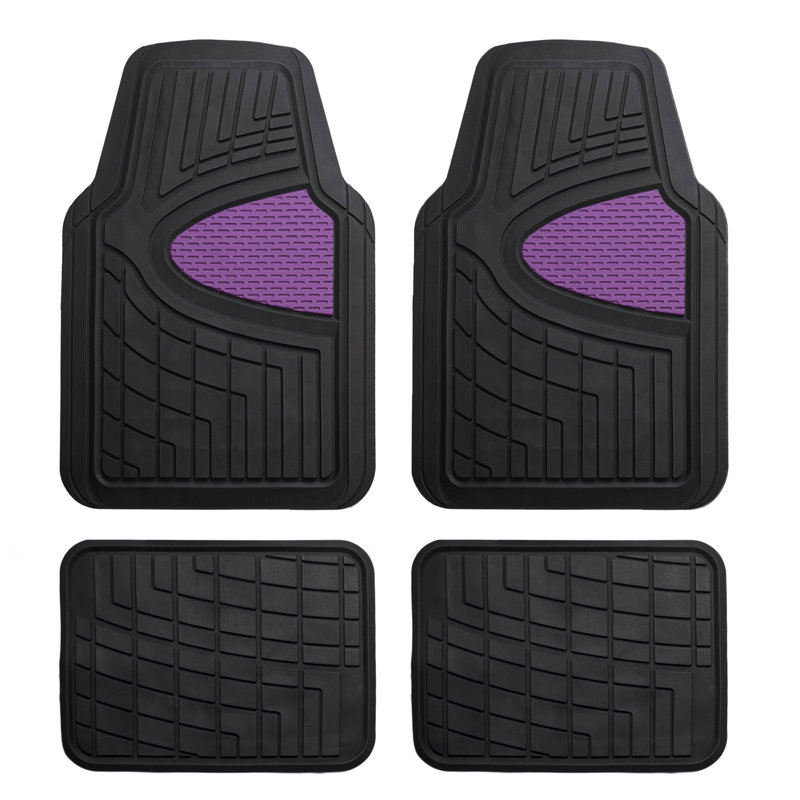 Premium Tall Channel Trimmable Non-Slip Rubber Floor Mats Full Set, Purple