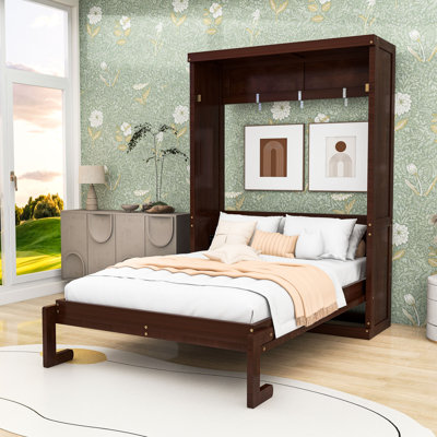 Space-Saving Wood Murphy Bed with Cabinet Design