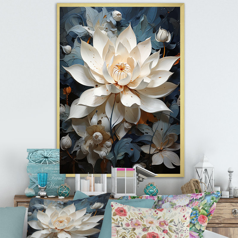 «Serenity Blossum Lotus I» sur toile, Cadre doré simple, H 20 po x l 12 po x P 1 po