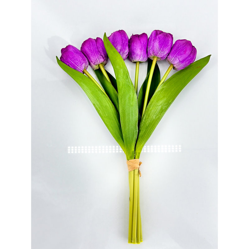 6 Stem Real Touch Tulips Artificial Flower, Purple