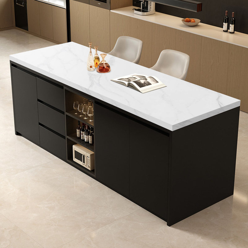 94.49-Inch Kitchen Island with Marble Surface, Veined White