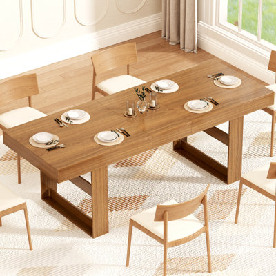 70.9" To 86.6" Extendable Dining Table For 8-10 People, Modern Rectangular Expandable Kitchen Table With Wooden U-shaped Legs For Dining Room, Small Spaces, Walnut Brown
