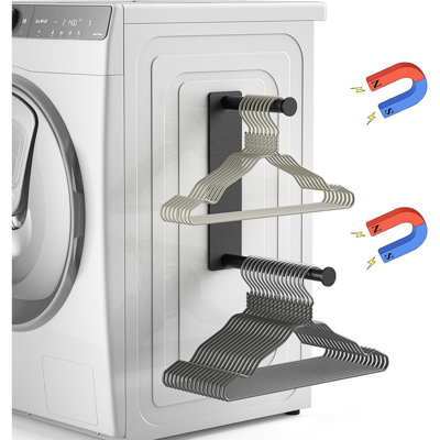 Magnetic Hanger Organizer Stacker, Extendable Storage Rack For Closet & Laundry Room, Fits Adult & Kids Velvet Hangers, Black