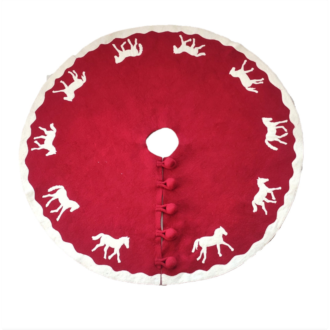 Galloping Horses Christmas Tree Skirt in Red with White Arcadia Home